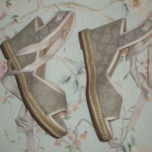 Gorgeous Cream Coach Ankle Wrap Wedges